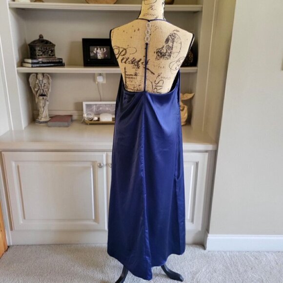 ZARA Blue Open Back Jewel Chain Satin Maxi  Dress 0387/197/490 -  M - Picture 4 of 9